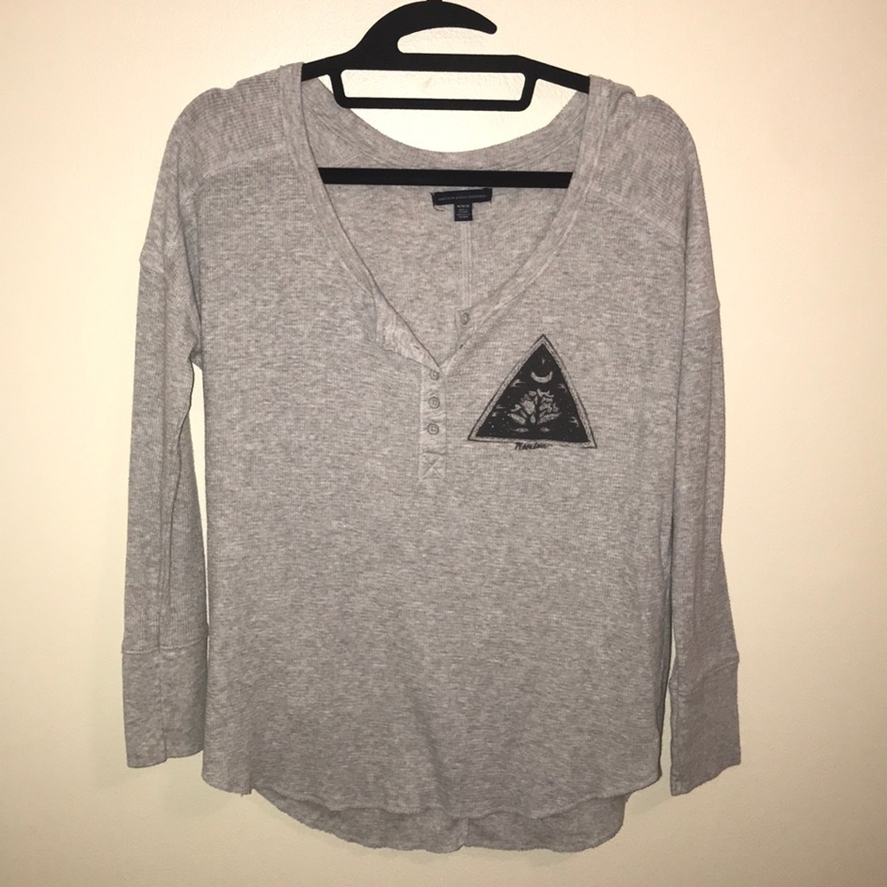 Waffle knit henley long sleeve